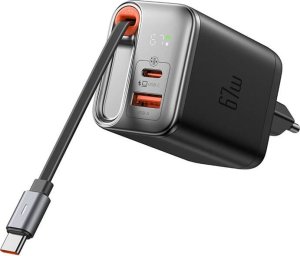 Ładowarka 2w1 USB-C+A McDodo CH-4100 67W GaN, kabel USB-C 65cm, czarna 3