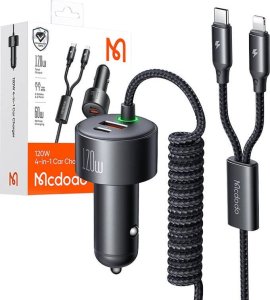 Ładowarka samochodowa Mcdodo CC-0370, USB-C, Lightning, 120W, chowane kable 5
