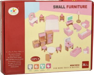 Mebelki do domku dla lalek salon sypialnia łazienka kuchnia drewniane różowe Kik sp. z o.o. sp. k. 11