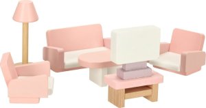 Mebelki do domku dla lalek salon sypialnia łazienka kuchnia drewniane różowe Kik sp. z o.o. sp. k. 2