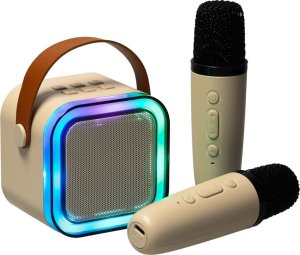 Zestaw do karaoke 2 mikrofony + głośnik przenośny BLUETOOTH USB LED beżowy Kik sp. z o.o. sp. k. 2