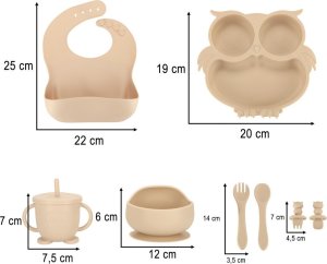 Naczynia silikonowe dla dzieci sowa zestaw 8 elementów beżowy Kik sp. z o.o. sp. k. 10