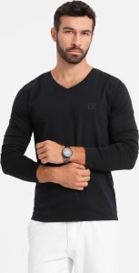 ongsleeve męski V-neck SLIM FIT z elastanem i printem  czarny V1 OM-LSBC-0123 S 1