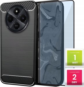 Etui do Xiaomi Redmi 14C (Czarne, Pancerne, Karbon, Case)   SZKŁO 9H 5D 1
