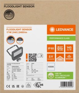 LED spotlight LEDVANCE FL GEN4 IP66 11/17W 4000K 1600/2400lm with motion sensor black 10