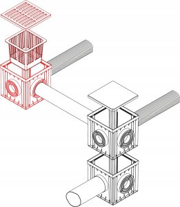 Rainwater well ZMM-MAXPOL with cast iron grate, 300 x 300 x 300 mm, DN75-160, B125 4