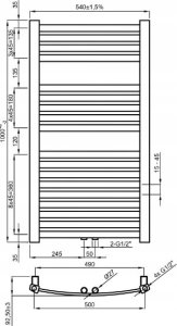 Towel dryer INVENA, 1000 x 540 mm, steel, black 9