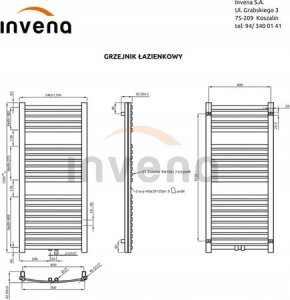 Towel dryer INVENA, 1200 x 540 mm, steel, black 6