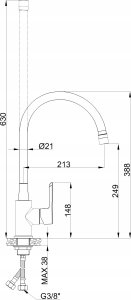 Sink mixer INVENA KSANTI PLUS, with 360deg rotating spout, polished gold color. 4