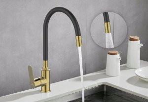 Sink mixer INVENA KSANTI PLUS, with 360deg rotating spout, polished gold color. 5