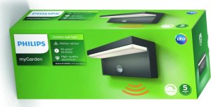 Wall LED outdoor light PHILIPS Bustan, IP44, 9W, 4000K, 1000lm, with motion sensor, anthracite color 9
