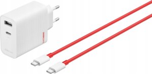 OnePlus SUPERVOOC 80W GaN Dual USB-A + USB-C kelioninis įkroviklis + USB-C/USB-C kabelis baltas 1