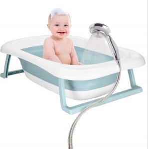 Wanienka dla dzieci składana 35 L dla niemowląt, z termometrem i poduszką biało-niebieska UNIWERSALNY 12