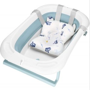 Wanienka dla dzieci składana 35 L dla niemowląt, z termometrem i poduszką biało-niebieska UNIWERSALNY 13