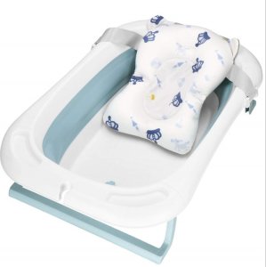 Wanienka dla dzieci składana 35 L dla niemowląt, z termometrem i poduszką biało-niebieska UNIWERSALNY 14