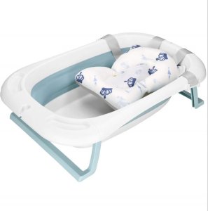 Wanienka dla dzieci składana 35 L dla niemowląt, z termometrem i poduszką biało-niebieska UNIWERSALNY 15
