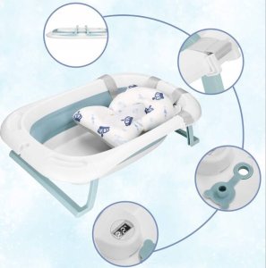 Wanienka dla dzieci składana 35 L dla niemowląt, z termometrem i poduszką biało-niebieska UNIWERSALNY 29
