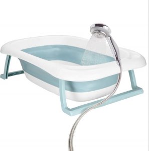 Wanienka dla dzieci składana 35 L dla niemowląt, z termometrem i poduszką biało-niebieska UNIWERSALNY 8
