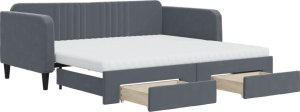 vidaXL Sofa rozsuwana z szufladami, ciemnoszara, 90x190 cm, aksamit 2
