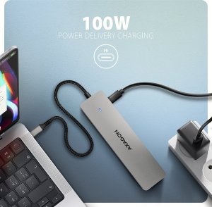 ML AXAGON HMC-7HX2 Wieloportovy hub USB 7in1, 5Gbps, 2x USB-A, 1x USB-C, 2x HDMI 4K/60Hz, GLAN, PD 100W, 15cm USB-C kabel 7