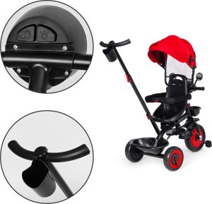 Rowerek trójkołowy dla dzieci spacerówka 3w1 obracane siedzisko daszek czerwony ECOTOYS 7