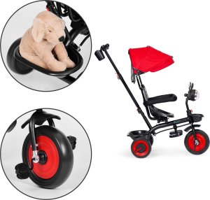 Rowerek trójkołowy dla dzieci spacerówka 3w1 obracane siedzisko daszek czerwony ECOTOYS 8