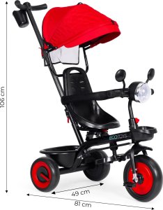 Rowerek trójkołowy dla dzieci spacerówka 3w1 obracane siedzisko daszek czerwony ECOTOYS 9