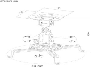 Equip Projector Ceiling Mount Bracket, Ceiling, 13.5 kg, Black, Stainless steel, -15 - 15°, 360° 7
