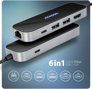 HUB USB Axagon HMC-6GLN 1x RJ-45 1x USB-C 1x USB-C PD 1x HDMI  + 2x USB-A 3.0 3.1 Gen1 (HMC-6GLN) 2