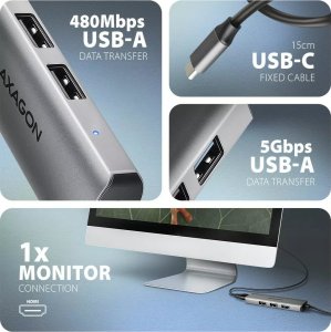 HUB USB Axagon HMC-H3A 1x HDMI  + 3x USB-A 2.0 3.2 Gen1 (HMC-H3A) 3