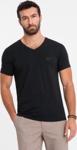 T-shirt męski V-neck SLIM FIT z elastanem i printem   czarny V1 OM-TSBC-0221 XL 1