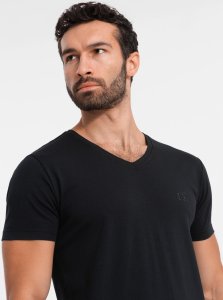T-shirt męski V-neck SLIM FIT z elastanem i printem   czarny V1 OM-TSBC-0221 S 2