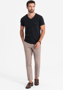 T-shirt męski V-neck SLIM FIT z elastanem i printem   czarny V1 OM-TSBC-0221 S 4
