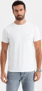 Męski t-shirt SLIM FIT z elastanem i printem  biały V2 OM-TSBC-0222 L 1
