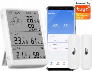 Stacja Pogodowa + 2 zewn. Sensory Temperatury i Wilgotności LCD WiFi Tuya 1