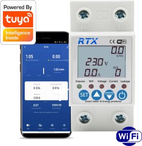 RTX Licznik Miernik Energii Prądu Watomierz Pomiar do 63A TUYA WiFi DIN 1