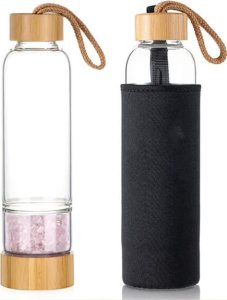 Butelka szklana z kamieniami kwarcu różowego YEYE 11