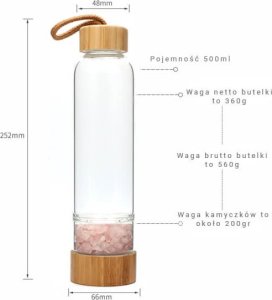 Butelka szklana z kamieniami kwarcu różowego YEYE 13