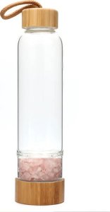 Butelka szklana z kamieniami kwarcu różowego YEYE 10