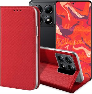 ETUI Z KLAPKĄ DO XIAOMI 14T PRO CZERWONE ZAMYKANE MAGNETYCZNE KABURA CASE 1