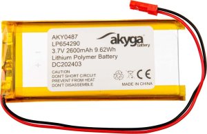 Akumulator Li-Po LP654290 Akyga AKY0487 3.7V / 2600mAh PCM złącze JST 2-Pin 150mm 1