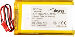 Akumulator Li-Po LP805080 Akyga AKY0580 3.7V / 4000mAh PCM złącze JST 2-Pin 150mm 1
