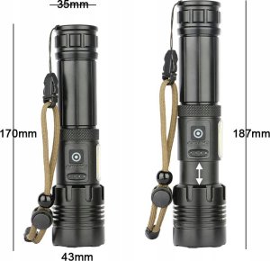 LATARKA POWERBANK Taktyczna Czerwone Światło LED COB ZOOM Ładowana USB 4394 8