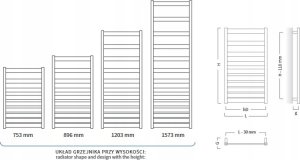 Grzejnik drabinkowy BELTI 500X896, 369W, podłączenie dolne, rozstaw=470mm, kolor: czarny mat (c31) 5