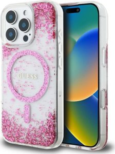 Etui Guess HC Resin Bottom Glitter do     iPhone 16 Pro MagSafe różowy 1