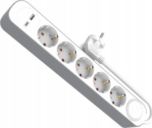 HOME EXTENSION CORD 5x SOCKETS 3m WITH SWITCH 1x USB-A 1x USB-C 3