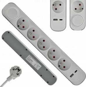 HOME EXTENSION CORD 5x SOCKETS 3m WITH SWITCH 1x USB-A 1x USB-C 4