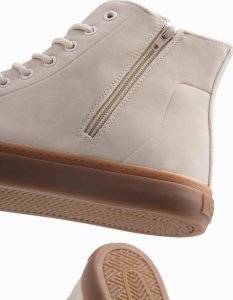 Buty męskie trampki za kostkę z gumową podeszwą  kremowe V1 OM-FOTH-0187 45 4