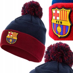 Czapka Zimowa FC Barcelona z Pomponem Herb Logo Granatowa DZIECIĘCA 52/54 9