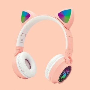 SŁUCHAWKI BEZPREWODOWE KOCIE USZY RÓŻOWE LX-B39A 12